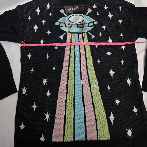 NEW Dolls Kill x Delias UFO In My Atmosphere Intarsia Oversized Knit Sweater S - Picture 7 of 8